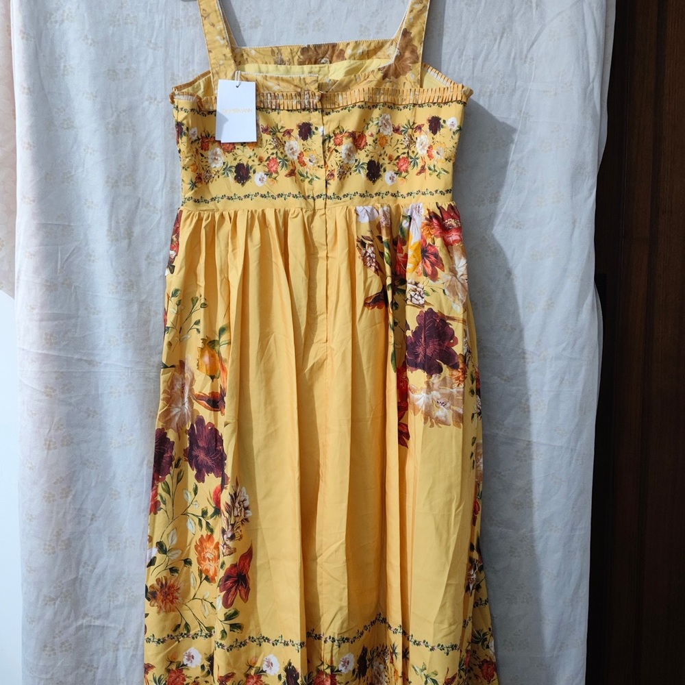 Zimmermann Yellow Floral Midi Dress with Red and White Blooms - Picture 2 of 7
